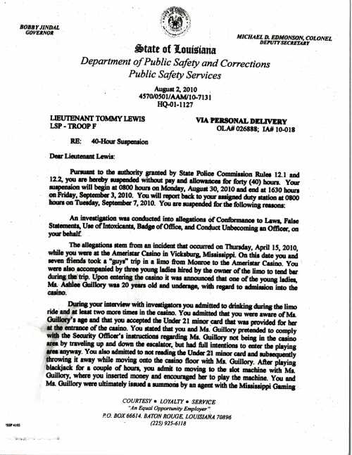 TOMMY LEWIS LETTER PAGE 1