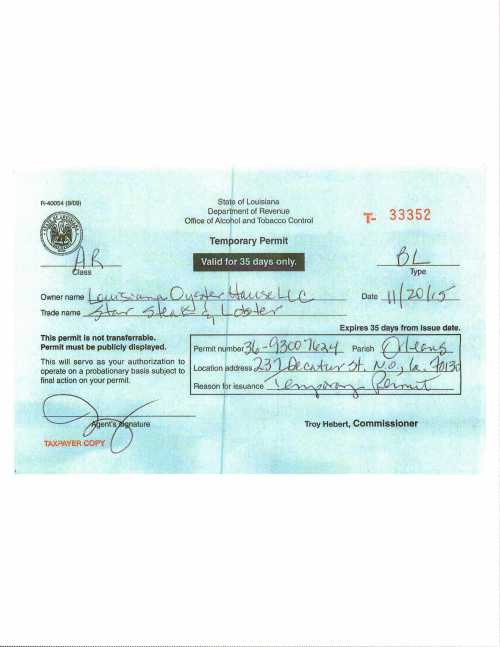 NOV. TEMPORARY PERMIT