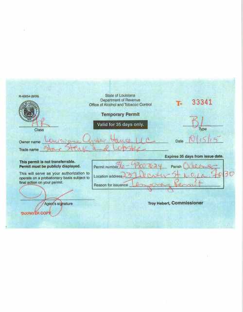 OCT. TEMPORARY PERMIT