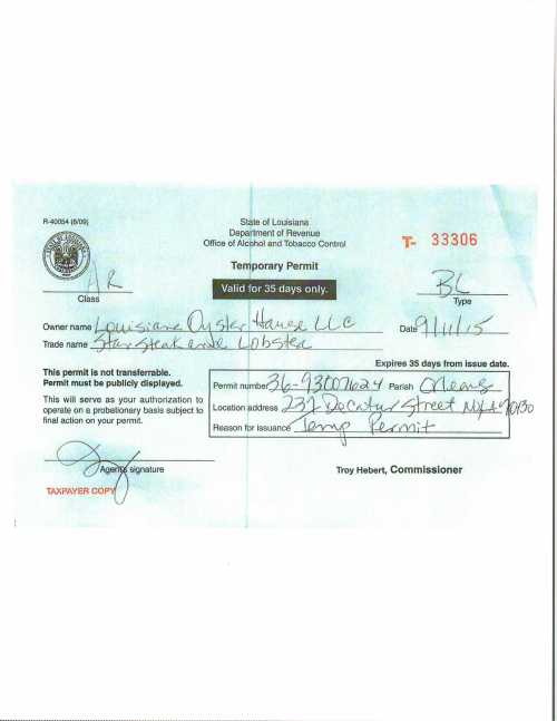 SEPT. TEMPORARY PERMIT