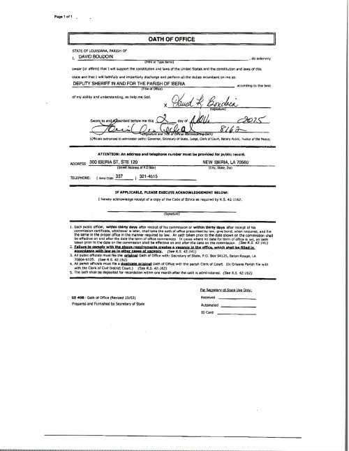 DAVID BOUDOIN OATH OF OFFICE